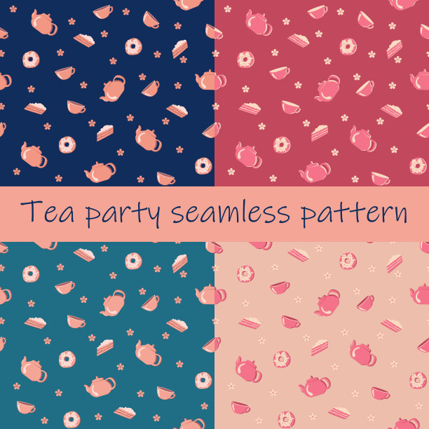 一套无缝模式的餐具，蛋糕和甜甜圈图片下载