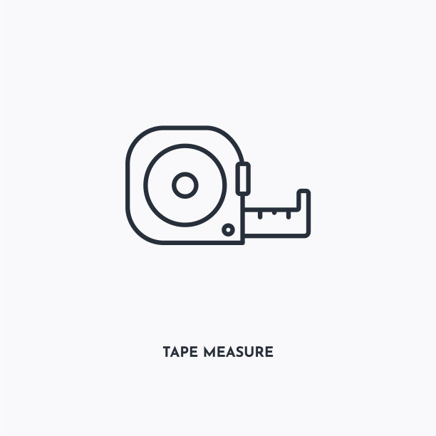 卷尺测量轮廓图标。简单的线性元素插图。孤立的线卷尺测量图标上的白色背景。薄笔画可以用于网页，移动和UI。图片下载
