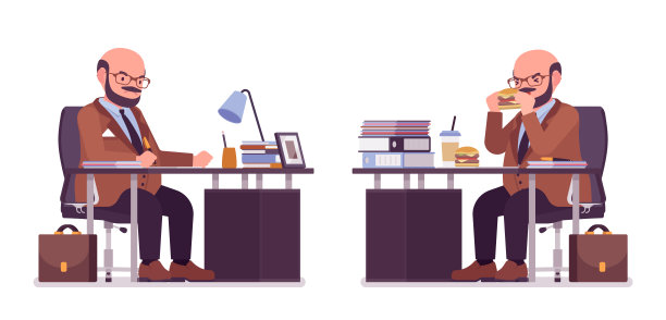 大肚腩男人坐在办公桌前图片下载