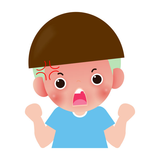 儿童愤怒，儿童卡通人物孤立在白色背景矢量插图。图片下载