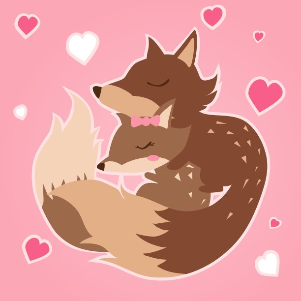 情人节快乐与狐狸在爱，情人节背景与夫妇狐狸，情人卡和海报图片下载