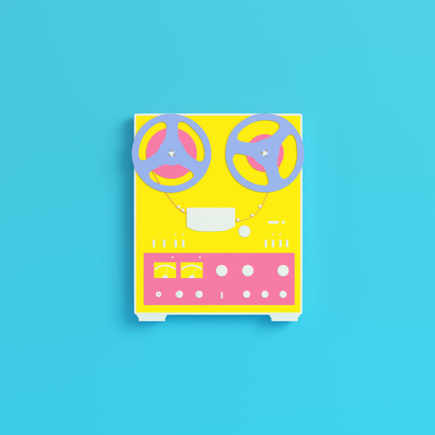 淡蓝色背景上的黄色卷轴式录音机图片下载