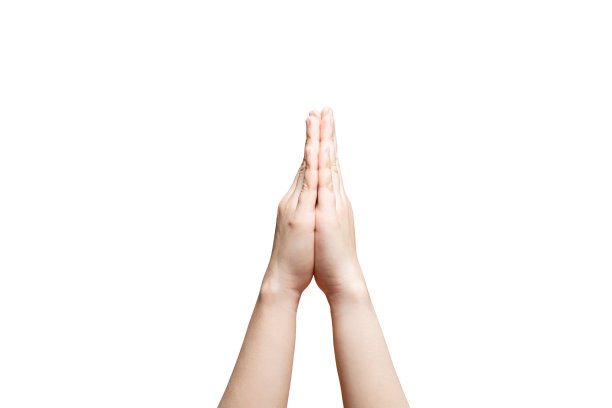 人的手祈祷孤立在白色背景与剪切路径。图片下载