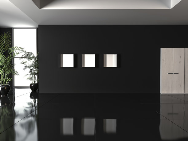 现代设计的空房模型，3D背景插图图片下载