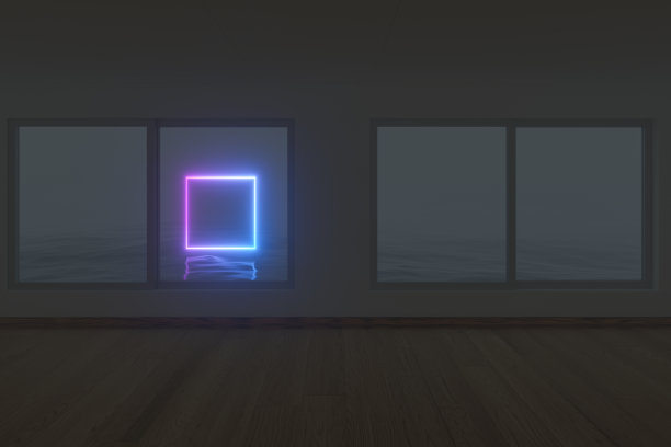 空房间和霓虹灯，黑暗的背景，3d渲染。图片下载