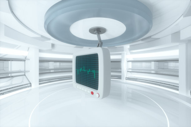 闪烁的数字心跳线反射在显示器上，3d渲染。图片下载