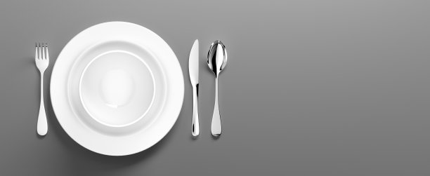 抽象白瓷餐具，银制餐具图片下载