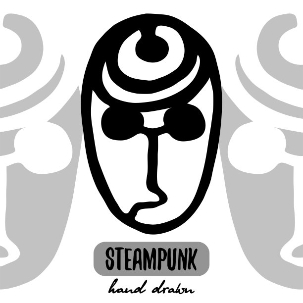 蒸汽朋克面具轮廓矢量插图手绘标志股票图片下载