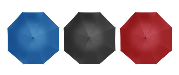 伞顶视图在蓝色，红色和黑色孤立在白色背景。在工作室。图片下载