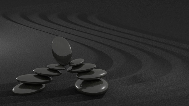 石头的3d渲染在耙沙禅宗概念图片下载