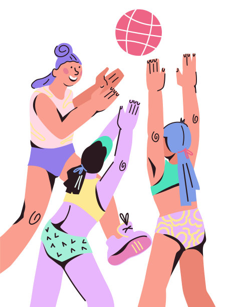 流行卡通风格的女子沙滩排球或篮球队队员图片下载