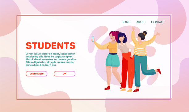 开朗的学生或小学生的性格。卡通矢量插图。图片下载