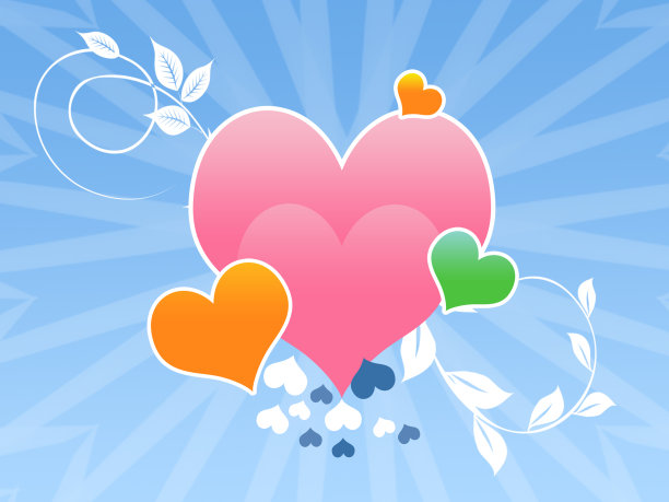 粉色心形插图在蓝色的背景为情人节图片下载