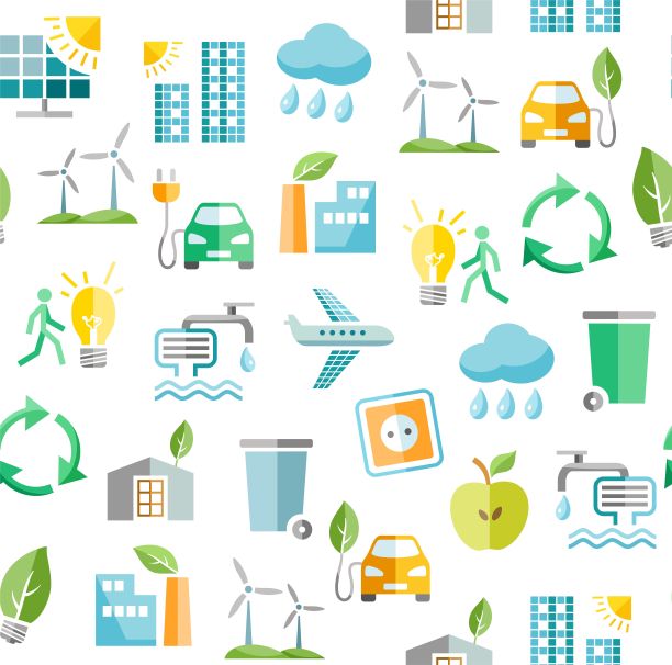 环保技术，无缝图案，白色，彩色，矢量。图片下载