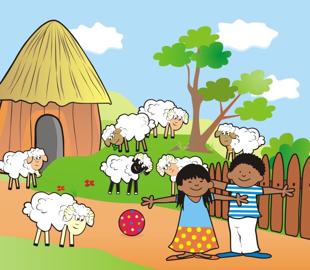 非洲村庄和农场里的孩子，eps。图片下载