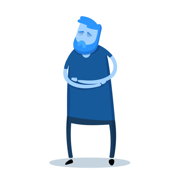 那家伙肚子疼。卡通设计图标。彩色的平面矢量插图。孤立在白色背景上。图片下载