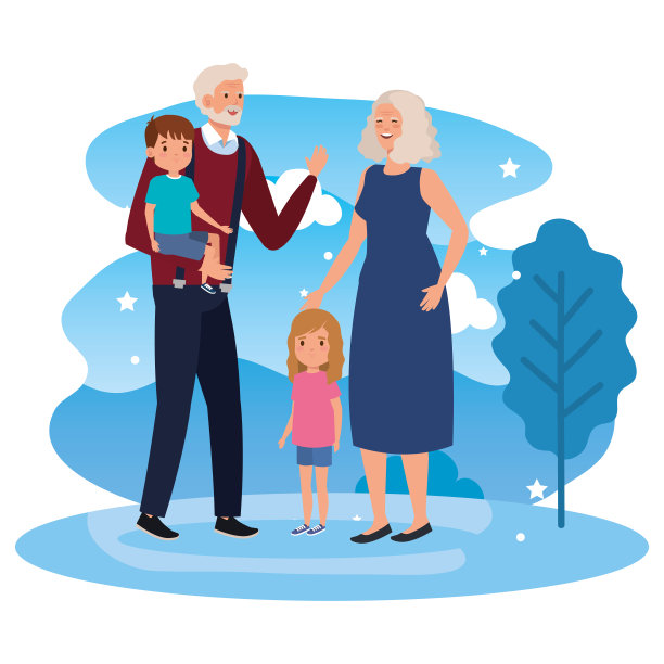 祖父母和孙子在风景中图片下载