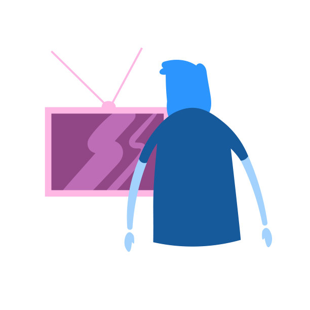 男人在电视机前的平面图标。一个人看电视。平面设计图标。彩色的平面矢量插图。孤立在白色背景上。图片下载