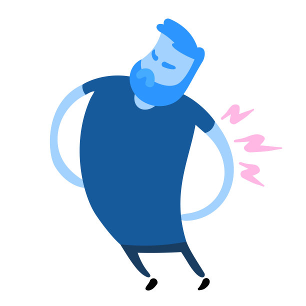 男人感到背部疼痛。平面设计图标。平面向量插图。孤立在白色背景上。图片下载