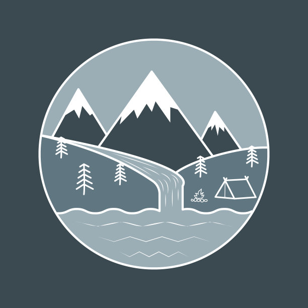 山地露营景观有帐篷和篝火。图片下载