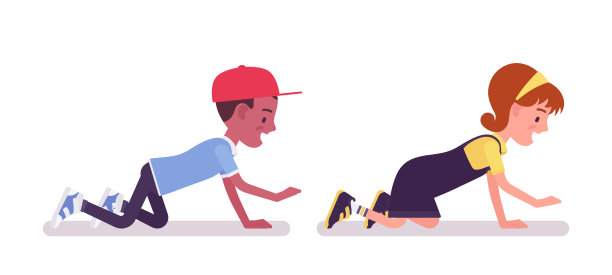 男生，女生玩得很开心，用手和膝盖爬行图片下载