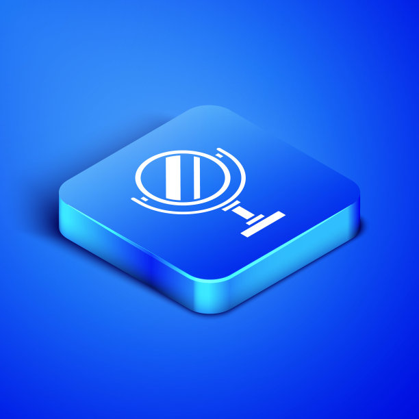 等距圆形化妆镜图标孤立在蓝色背景。蓝色方块按钮。矢量图图片下载