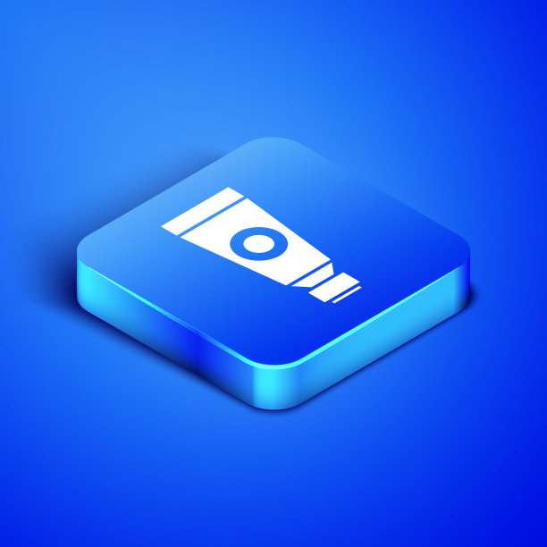 等距霜或洗液化妆品管图标孤立在蓝色背景。男士身体护理产品。蓝色方块按钮。矢量图图片下载