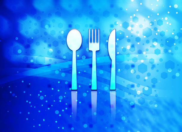 餐具图标抽象浅青蓝六边形图案背景图片下载