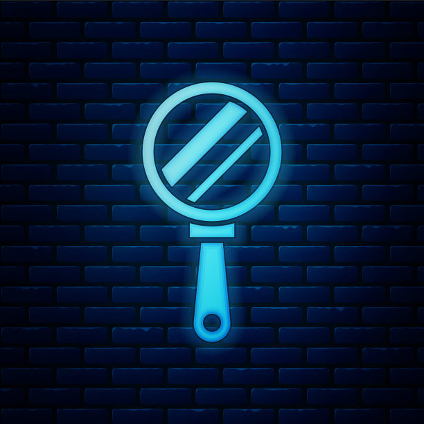 发光的霓虹灯手镜图标孤立的砖墙背景。矢量图图片下载
