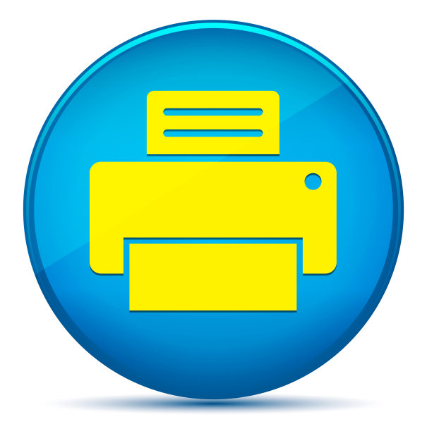 打印机图标现代平青蓝圆形按钮图片下载