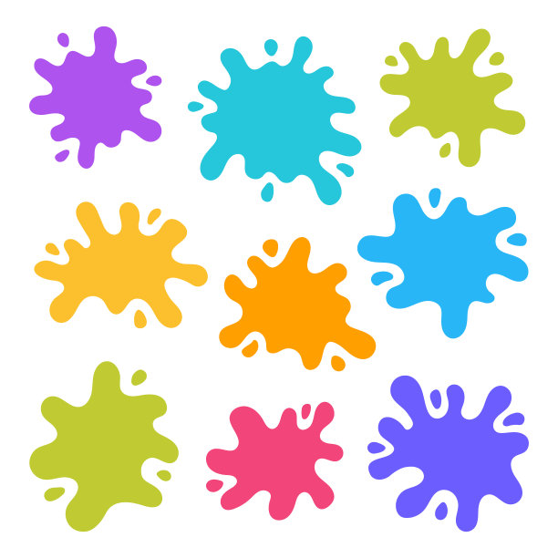 超级集手绘彩色斑点孤立在白色背景。矢量图图片下载