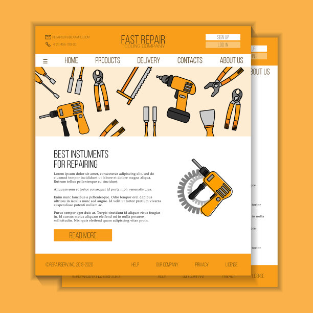 矢量修理工具商店网站模板。现代插图设计和网页。图片下载