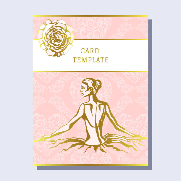 问候邀请卡模板设计与美丽的女人。设计横幅，传单，邀请，海报，网站或贺卡。矢量图图片下载