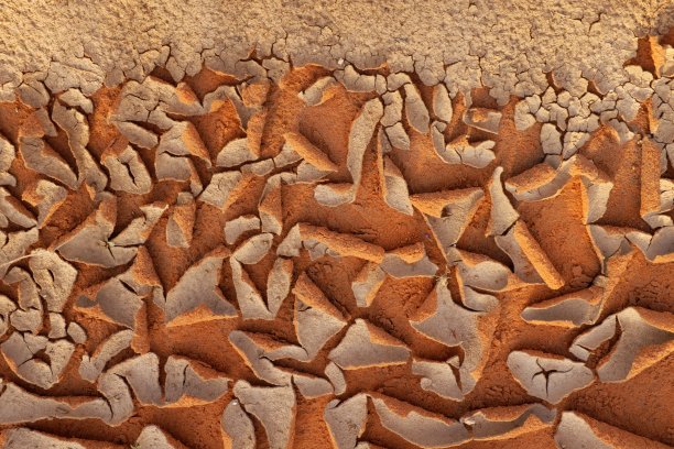 因脱水而剥落和龟裂的沙漠土壤，用于表现皮肤美白副作用、皮肤剥落和脱水概念图片下载