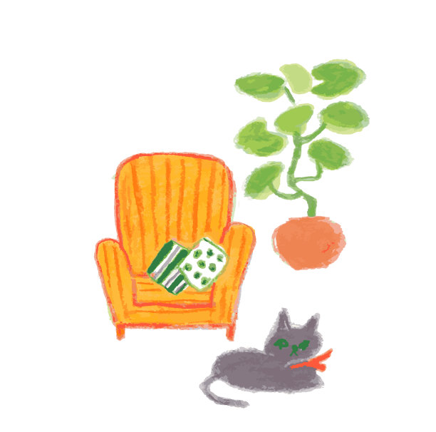 橙色沙发和黑猫的房间素材图片