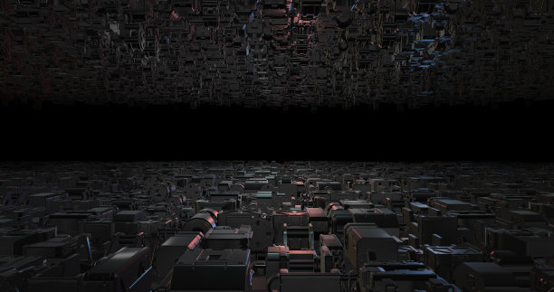 复杂飞船缓慢飞行在外太空3D渲染图片下载