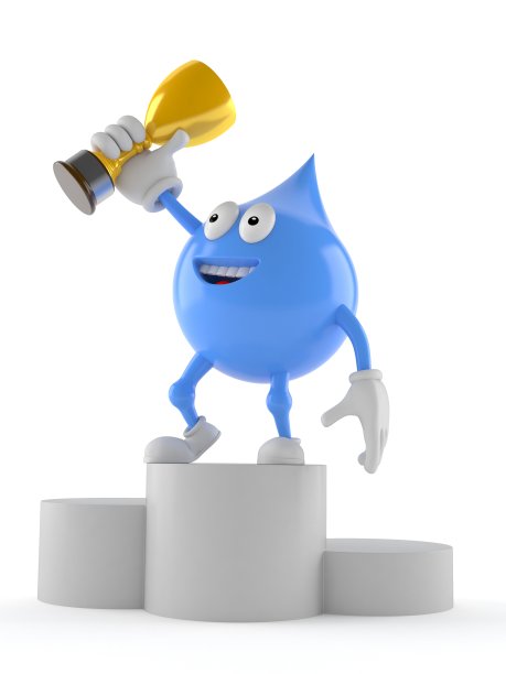 手持金杯的水滴人物图片下载