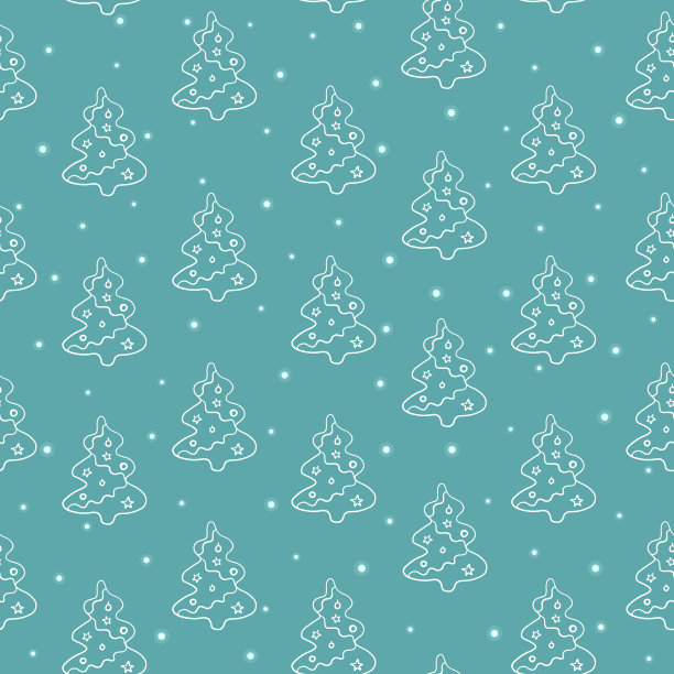 无缝模式向量与圣诞树，玩具，星星和雪在一个蓝色的背景。新年和圣诞节快乐的手绘涂鸦图标设计卡，邀请，墙纸，包装纸素材图片