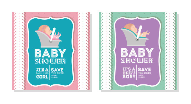 宝宝送礼会邀请女孩和男孩矢量设计图片下载