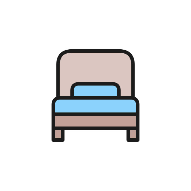 单人床，酒店房间单色线图标。在白色背景上隔离图片下载