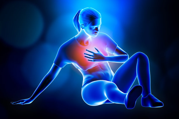 年轻的女运动员穿着运动服躺在地上喘不过气来，或患有哮喘发作或在努力后呼吸困难。运动，医疗和医疗保健概念3d渲染插图与复制空间。图片下载