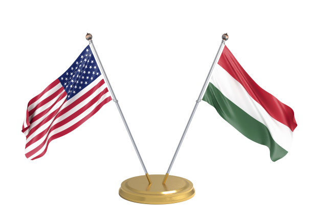 美国和匈牙利国旗，白色背景，3D插画图片下载