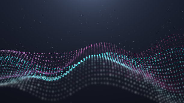 未来抽象背景插图，波浪的粒子形状，二进制代码运动图形数字设计的商业技术和科学概念图片下载