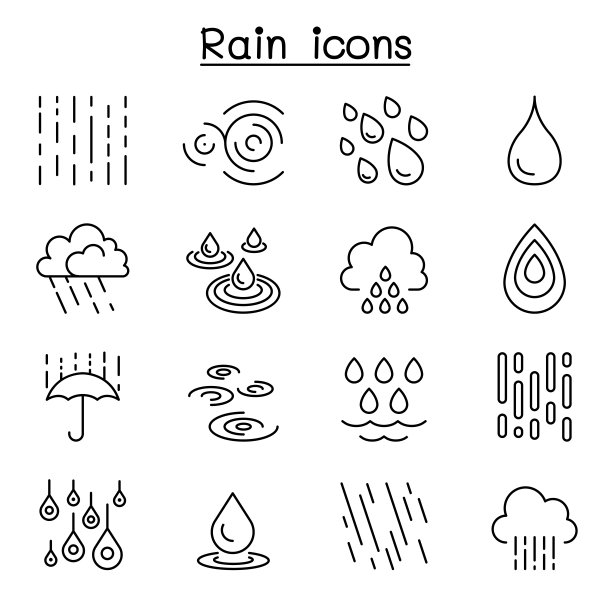 雨的图标设置在细线风格图片下载