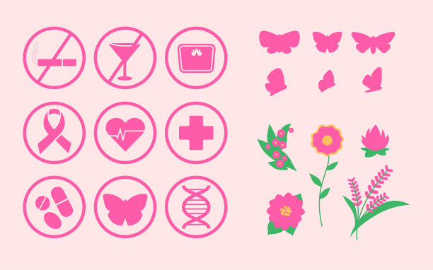 为健康状况设置的图标。乳腺癌的主题图片下载
