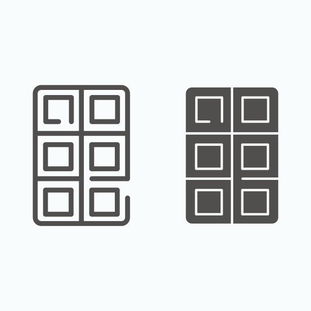 巧克力线和固体图标。块状巧克力矢量插图孤立在白色。巧克力棒轮廓风格设计，为网页和应用设计。Eps 10。图片下载