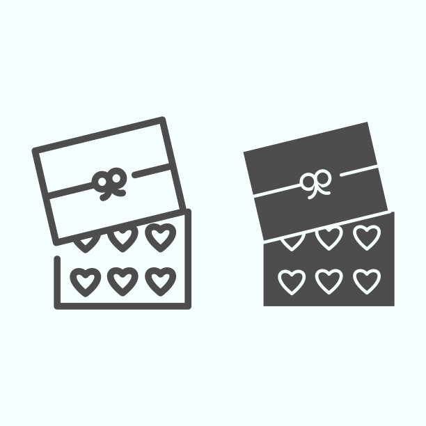 盒子糖果线和固体图标。巧克力盒矢量插图孤立在白色。糖果盒轮廓风格设计，为网页和应用设计。Eps 10。图片下载