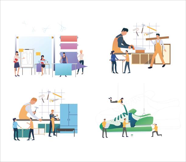 一组工人制作和设计产品图片下载