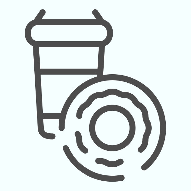 饮料杯和甜甜圈线图标。可可与甜甜圈矢量插图孤立在白色。热饮和蛋糕轮廓风格设计，专为网页和应用设计。Eps 10。图片下载