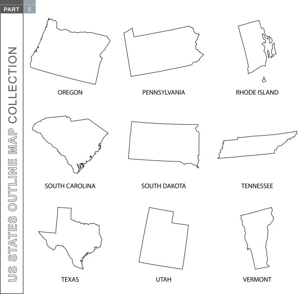 美国各州轮廓地图收集，九幅黑线矢量地图图片下载